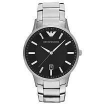 EMPORIO ARMANI 時尚典範紳士日期腕錶─銀X黑