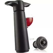 《VACU VIN》抽真空器+酒瓶塞2入 | 紅酒塞 真空瓶塞 保鮮瓶塞 葡萄酒塞 ─ 黑
