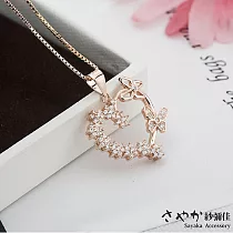 【Sayaka紗彌佳】925純銀愛心蝴蝶造型鑲鑽項鍊 ─玫瑰金