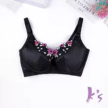 【K’s 凱恩絲】有氧蠶絲野玫瑰花開集中內衣B105款36/80E黑色