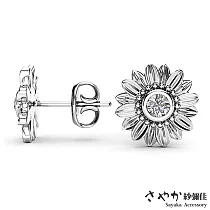 【Sayaka紗彌佳】金屬質感向陽花鑲鑽造型耳環 ─白金色