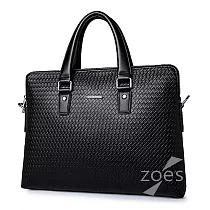 【Zoe s】全頭層竹編壓紋真皮公事包(性格黑)