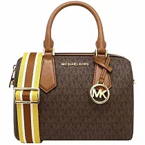 MICHAEL KORS 經典logo撞色波士頓包─咖啡咖啡