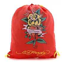 Ed Hardy 玫瑰之心後背側背抽繩包─紅