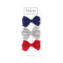 英國Ribbies 三層中蝴蝶結3入組─紅藍系列