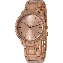 MICHAEL KORS 晶鑽時尚不鏽鋼腕錶─玫瑰金