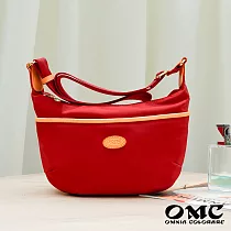 【OMC】城市休旅牛皮配飾尼龍水餃包─紅色