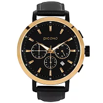 PICONO D─Time 真三眼多功能系列真皮錶帶手錶 DT─9201 金色/黑色