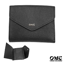 【OMC】13卡馬鬃紋信封式牛皮短夾─ 黑色