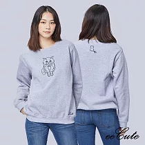 eeCute遇見貓EE中性款大學T(內刷毛) XS 簡約灰