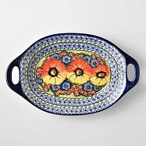 波蘭陶 古典花園系列 雙耳長形深盤 31.5cm 波蘭手工製
