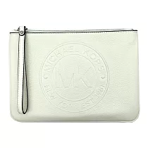MICHAEL KORS 壓印LOGO皮革拉鍊手拿包─白
