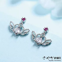 【Sayaka紗彌佳】925純銀可愛鏤空愛心翅膀造型鑲鑽耳環─單一款式