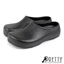 【Pretty】男女 廚師鞋 工作鞋 雨鞋 一體成型 防水 平底 台灣製 JP24 黑色