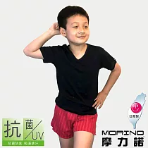【MORINO】兒童抗菌防臭短袖V領衫 L 黑色
