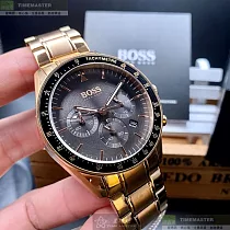 BOSS伯斯精品錶，編號：HB1513632，44mm圓形玫瑰金精鋼錶殼黑色錶盤精鋼玫瑰金色錶帶