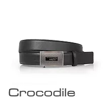 職場新鮮人 父親節 情人節送禮 Crocodile 壓紋 寬版自動扣式 真皮紳士皮帶 (35mm) 0101─25007─01 42 黑色