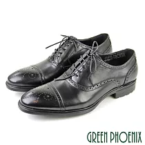 【GREEN PHOENIX】男 紳士皮鞋 商務皮鞋 牛津鞋 橫飾 布洛克 雕花 全真皮 EU39 黑色