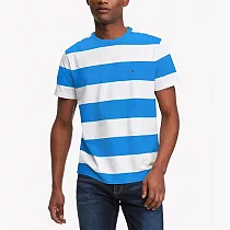TOMMY HILFIGER 經典男版雙色條紋領棉質短袖 XS 天空藍