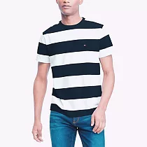 TOMMY HILFIGER 經典男版雙色條紋領棉質短袖 XL 深藍