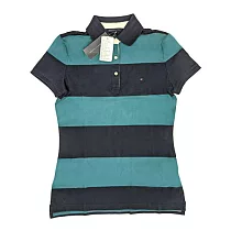 TOMMY HILFIGER 女版橫條紋短袖POLO衫 M 藍綠
