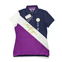 TOMMY HILFIGER 女版三色斜條休閒短袖POLO衫 M 藍白紫