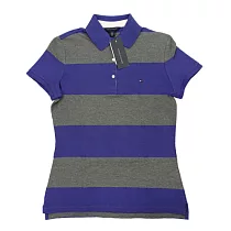 TOMMY HILFIGER 女版粗橫條紋短袖POLO衫 M 紫灰
