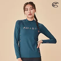 ADISI 女 抗UV印花防磨防曬長袖上衣 AR2113080 (防磨衣、水母衣、防曬衣) L 深青玉