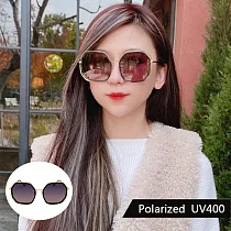 韓流偏光太陽眼鏡 雙圈時尚簍空多邊型墨鏡 抗UV400 防眩光 3165 黑框上灰下桔