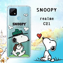 史努比/SNOOPY 正版授權 realme C21 漸層彩繪空壓手機殼(郊遊)