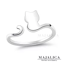 MAJALICA貓咪開口戒S925純銀戒指尾戒女戒 幸福小貓戒子 PR9027 美國圍5號|內直徑約1.57CM