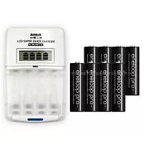 三洋旗艦型充電器+國際牌 黑鑽款 eneloop PRO 950mAh 低自放4號充電電池(8顆入)
