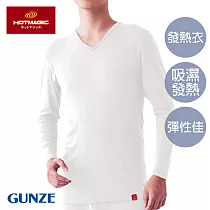 【日本GUNZE】輕薄發熱衣 男仕V領長袖(MH1909─WHT) LL 白