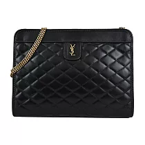 YSL VICTOIRE金屬LOGO縫線小羊皮肩背/斜背包─ 金X黑