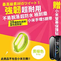 【DR.Story】小米手環5專業28色矽膠錶帶+3D螢幕保護貼優惠套組 青檸色