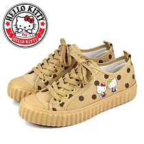 【HELLO KITTY】女 休閒鞋 帆布鞋 餅乾鞋 凱蒂貓 珍珠奶茶 綁帶 JP24.5 咖啡色