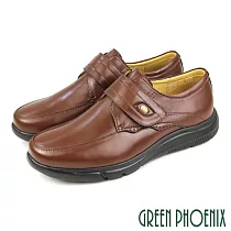 【GREEN PHOENIX】男 休閒皮鞋 商務皮鞋 全羊皮 素面 沾黏式 台灣製 EU44 咖啡色