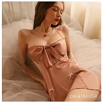 久慕雅黛 DRAIMIOR優雅蕾絲蝴蝶結絲滑睡裙。杏粉