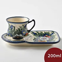 波蘭陶 藤蔓隨花系列 花茶杯+茶托點心盤組 200ml 波蘭手工製