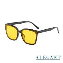 【ALEGANT】復古英國黃大方框防眩光墨鏡/UV400太陽眼鏡