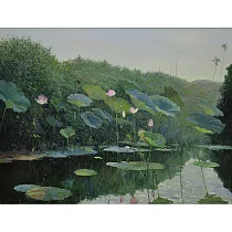 【玲廊滿藝】陳忠利─晨露荷池145.5x112cm