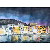 【玲廊滿藝】張偉鈺─正濱漁港夜景52x38cm