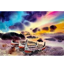 【玲廊滿藝】盧來全─蘭嶼曙光48x38x4.5cm