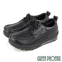 【GREEN PHOENIX】女 休閒鞋 工作鞋 護士鞋 彈力 輕量 全真皮 氣墊 韓國進口 JP25.5 黑色