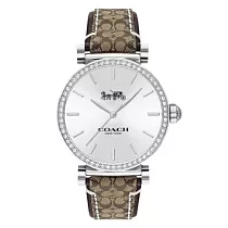 COACH 經典LOGO織布錶帶腕錶-卡其白