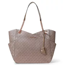 MICHAEL KORS 滿版LOGO皮革托特包─玫瑰金
