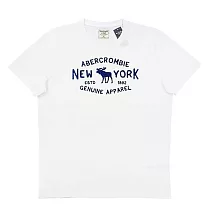 Abercrombie & Fitch A&F男款圓領短袖麋鹿刺繡短袖T─shirt─白/深藍 L 白