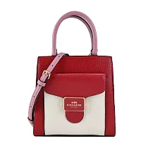 COACH 新款LOGO拼色荔枝紋皮革兩用琴譜包─ 撞色