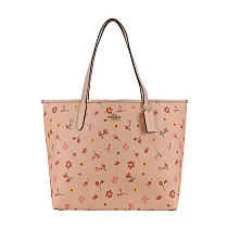 COACH 立體馬車LOGO PVC花卉印花托特包─ 腮紅粉