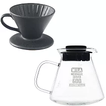 MILA日本製 織部燒 咖啡濾杯01─南蠻黑釉(附MILA耐熱玻璃壺600ml─黑蓋)
